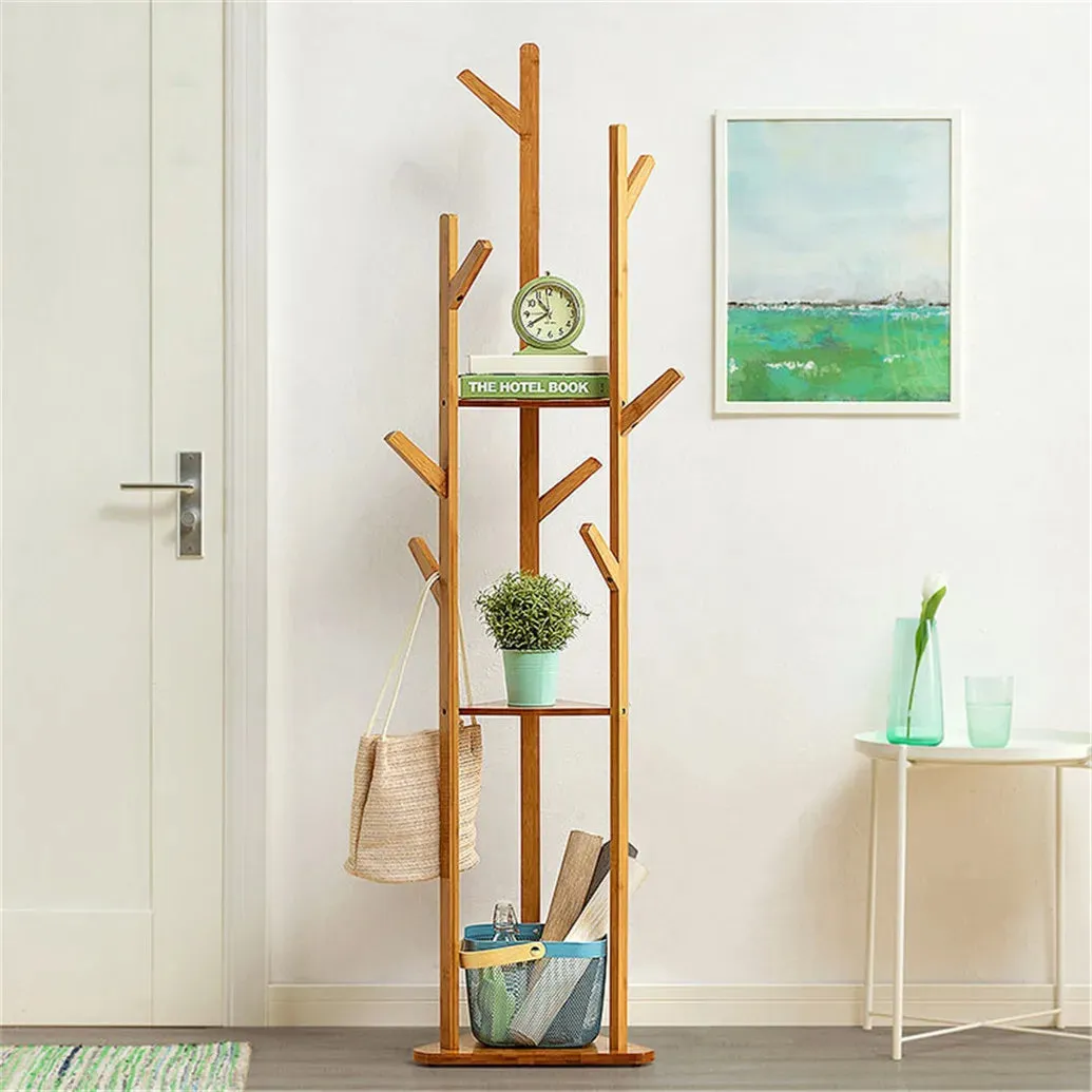 10 Hook Wooden Coat Hat Hanger Stand
