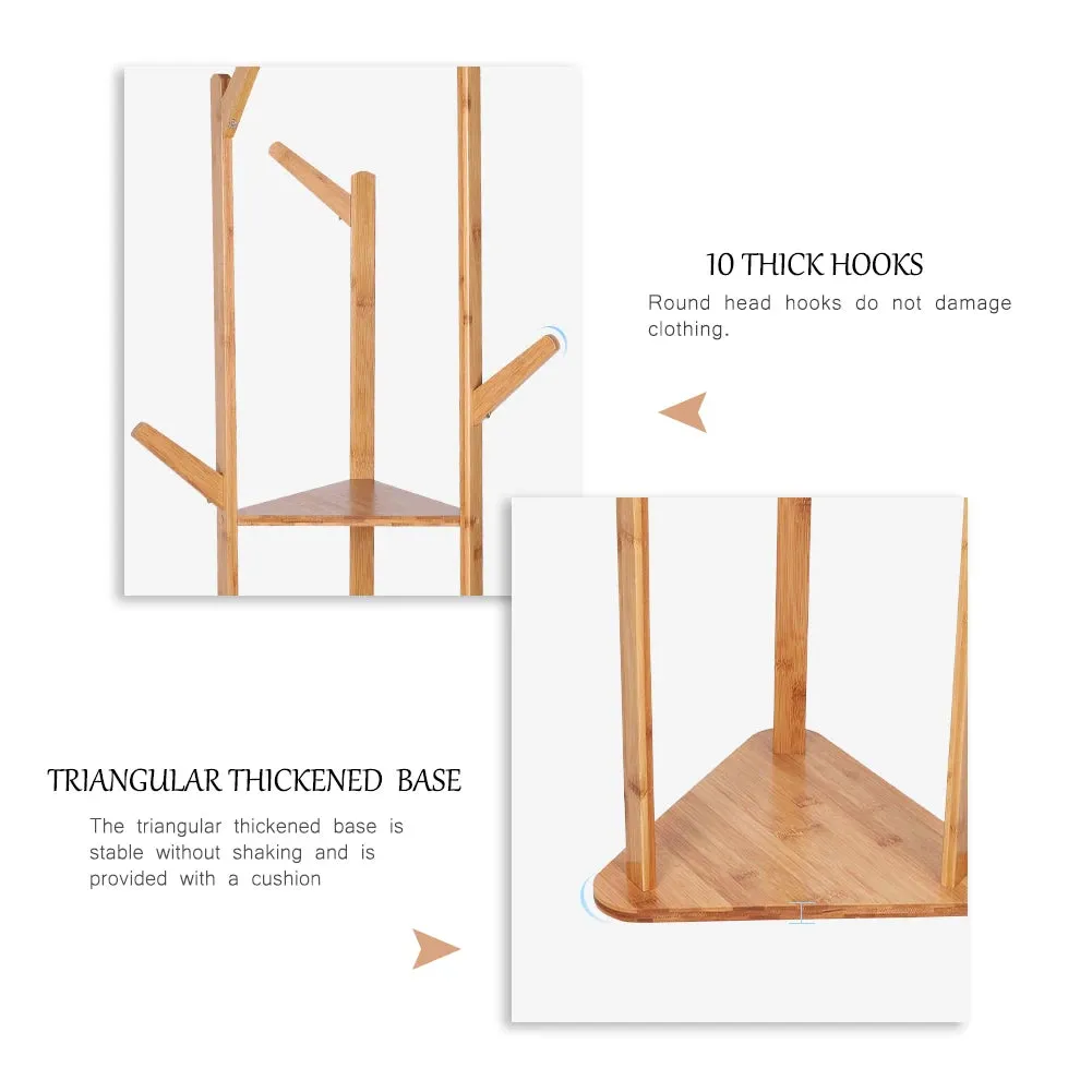 10 Hook Wooden Coat Hat Hanger Stand