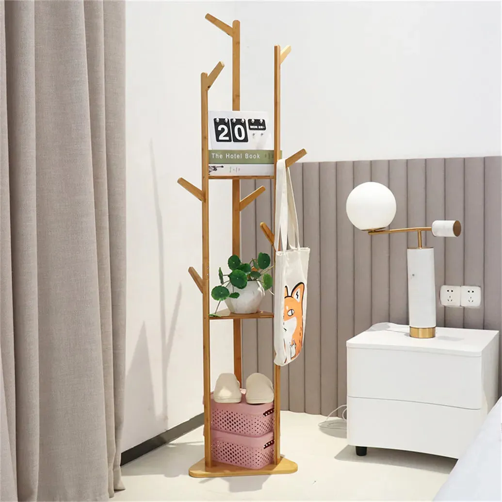 10 Hook Wooden Coat Hat Hanger Stand