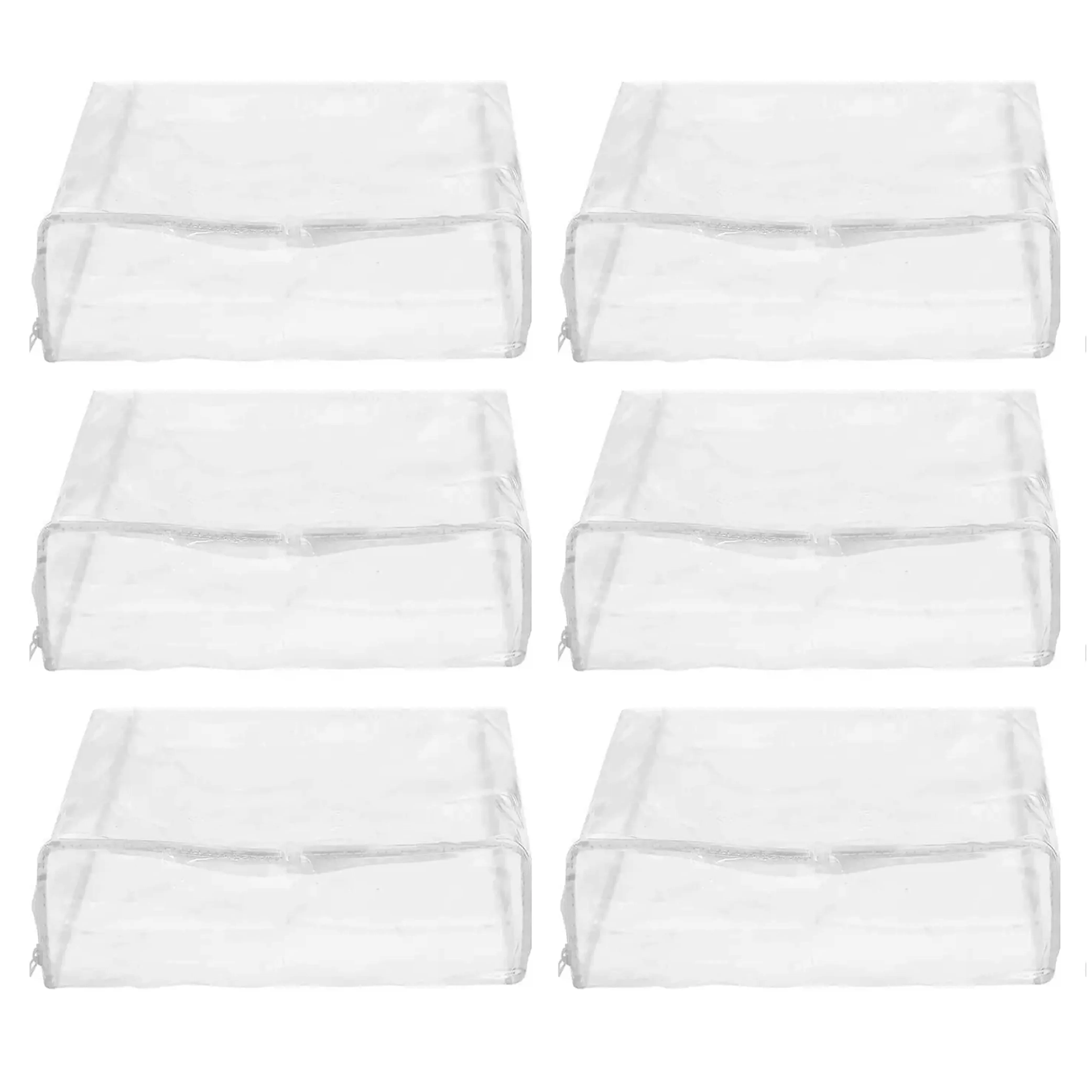 6 Pc Zippered Storage Bags Clear Vinyl Clothes Blanket Home Space Saver 15X18X6