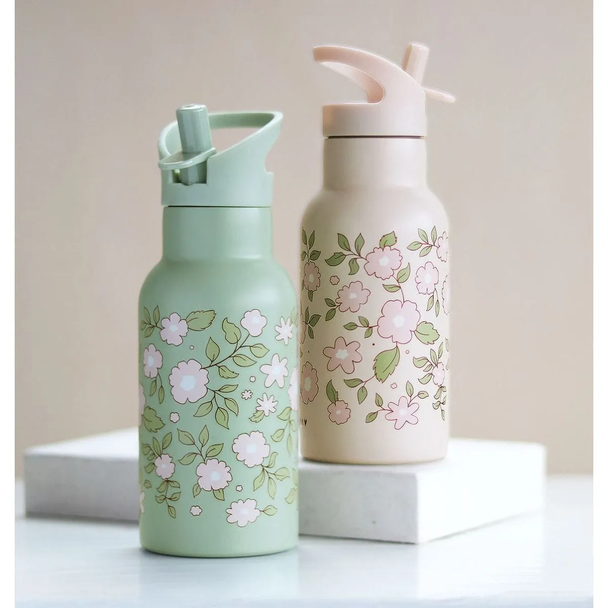 A Little Lovely Company Stainless Steel Drink Bottle: Blossoms Sage