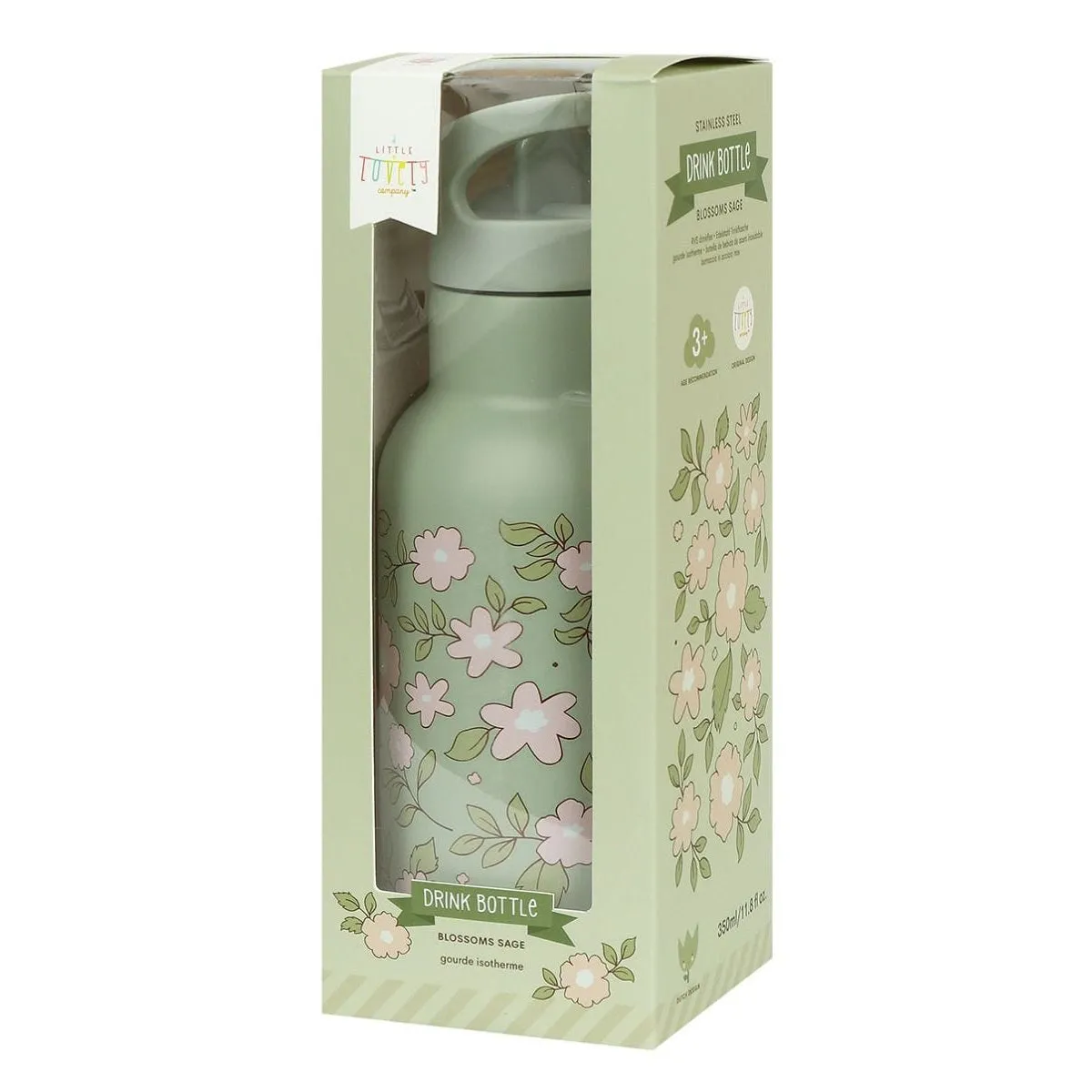 A Little Lovely Company Stainless Steel Drink Bottle: Blossoms Sage
