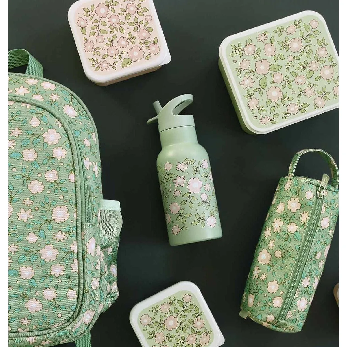 A Little Lovely Company Stainless Steel Drink Bottle: Blossoms Sage