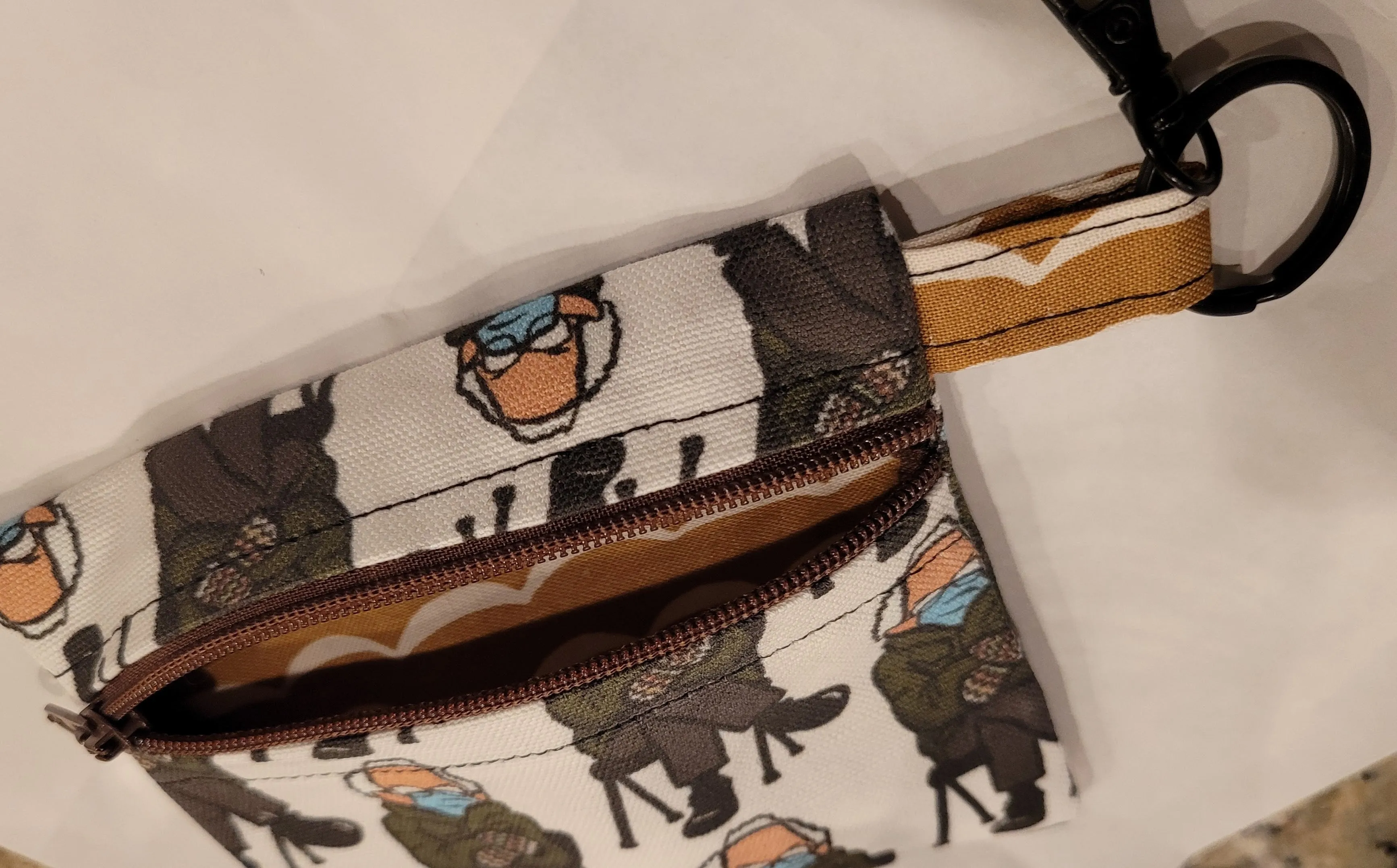 Bernie Sits Mini Clip-On Zipper Pouch with Swivel Clasp and Keyring