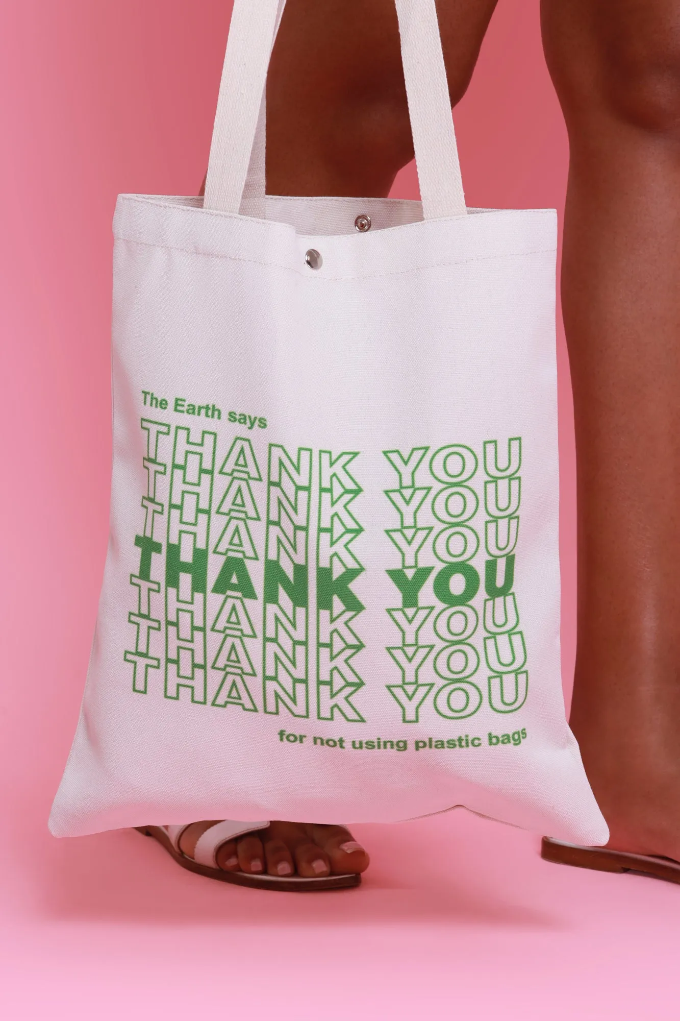 Big Thanks Graphic Tote Bag - Ivory/ Green