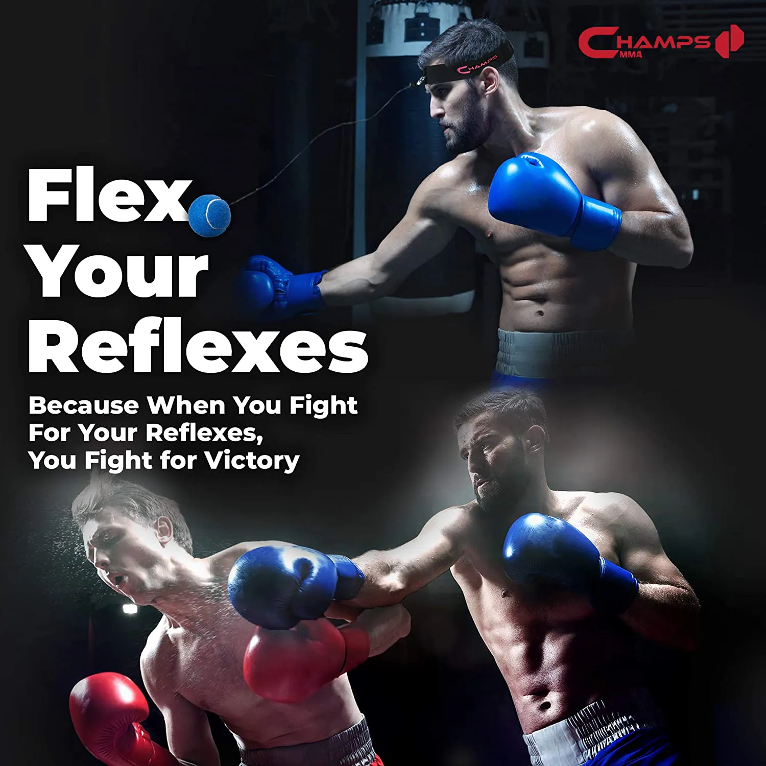 CHAMPS MMA Boxing Reflex Ball -Improve Reaction Speed and Hand Eye Coordination Training Boxing Equipment for Training at Home, Boxing Gear for MMA Equipment, Punching Ball Reflex Bag