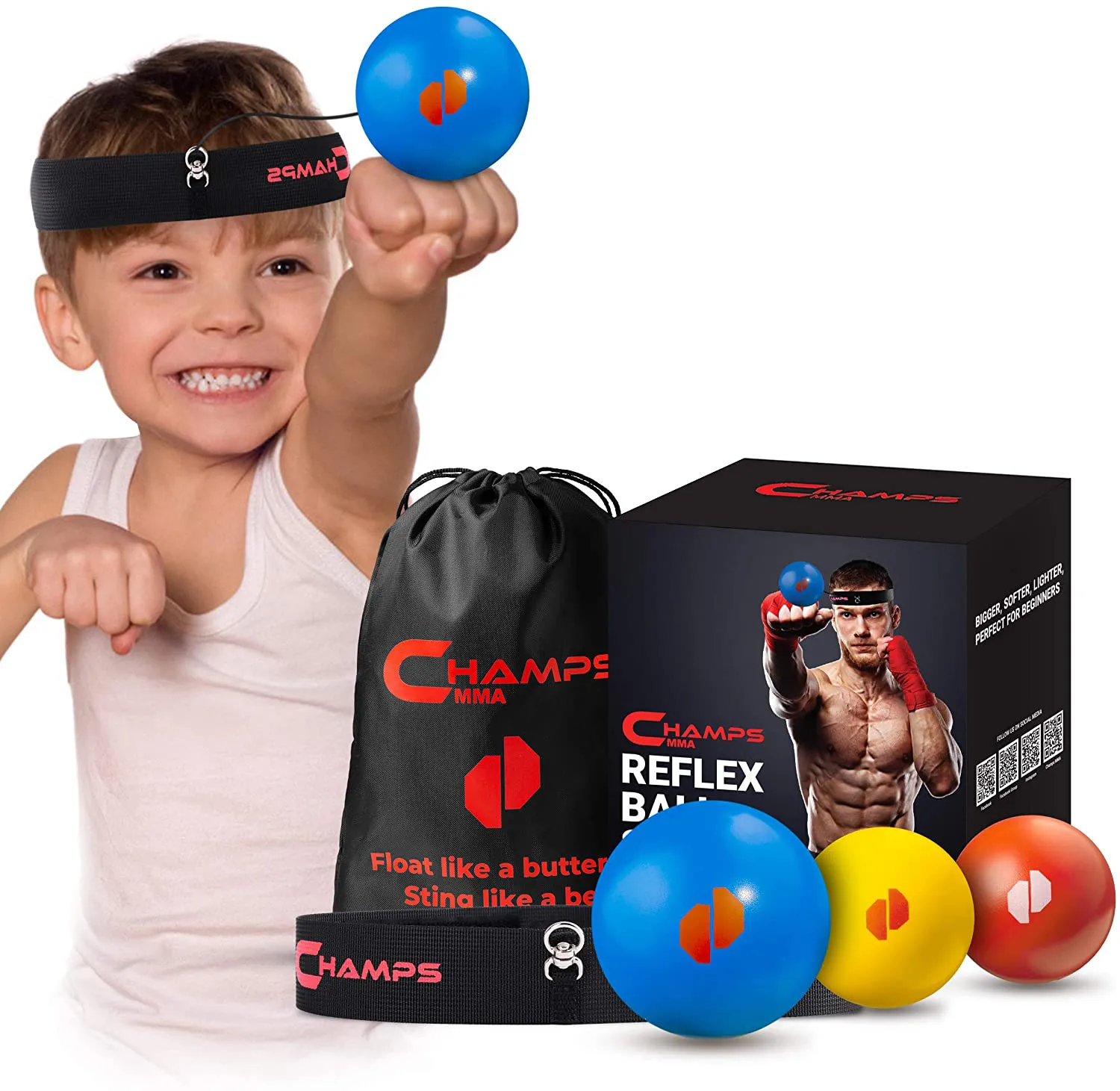 CHAMPS MMA Boxing Reflex Ball -Improve Reaction Speed and Hand Eye Coordination Training Boxing Equipment for Training at Home, Boxing Gear for MMA Equipment, Punching Ball Reflex Bag