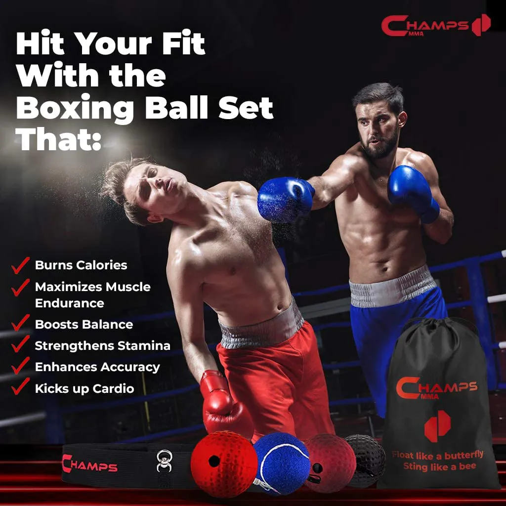 CHAMPS MMA Boxing Reflex Ball -Improve Reaction Speed and Hand Eye Coordination Training Boxing Equipment for Training at Home, Boxing Gear for MMA Equipment, Punching Ball Reflex Bag