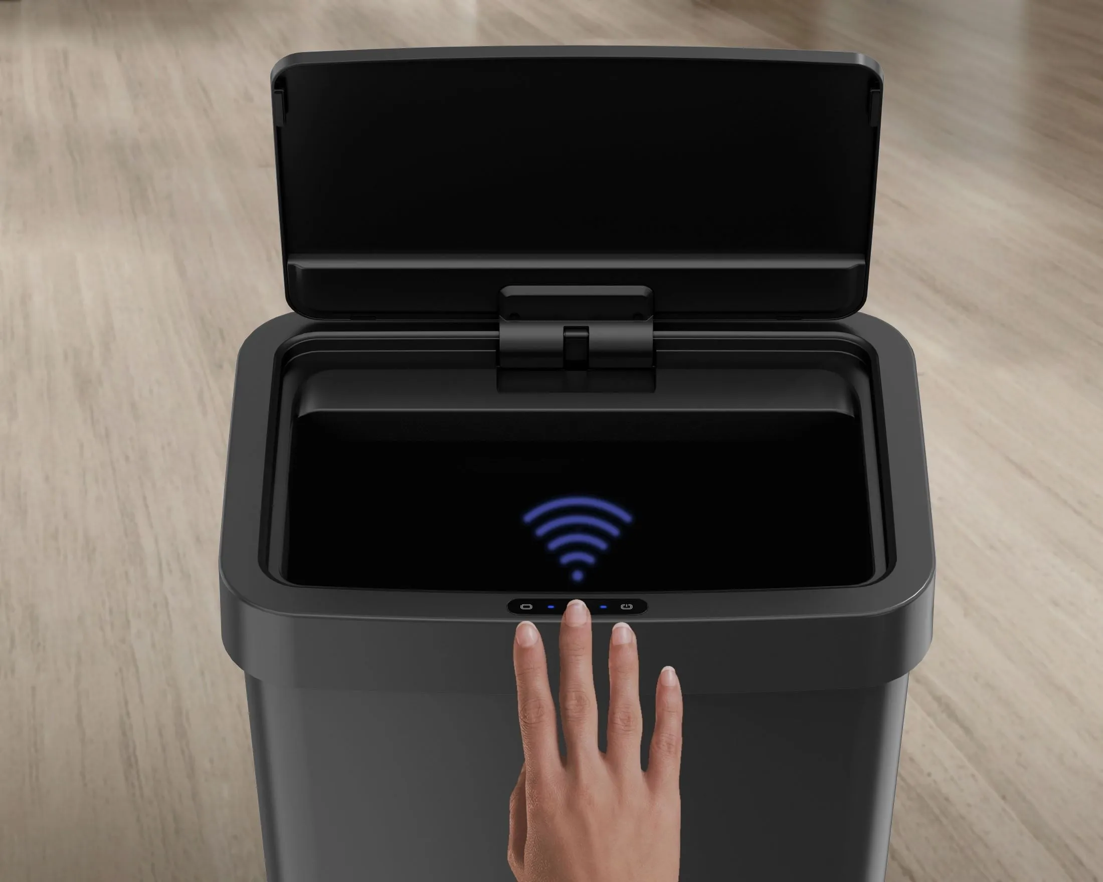 Mainstays 13.2 Gallon Kitchen Sensor Trash Can, Plastic Motion Sensor Kitchen Trash Can, Black