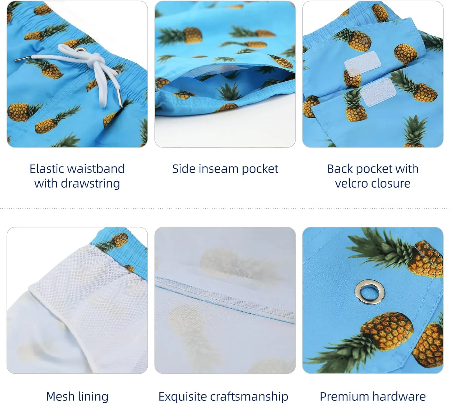 Mens Summer Beach Quick-Dry Board Shorts Color-Gradient Printed Swim Trunks