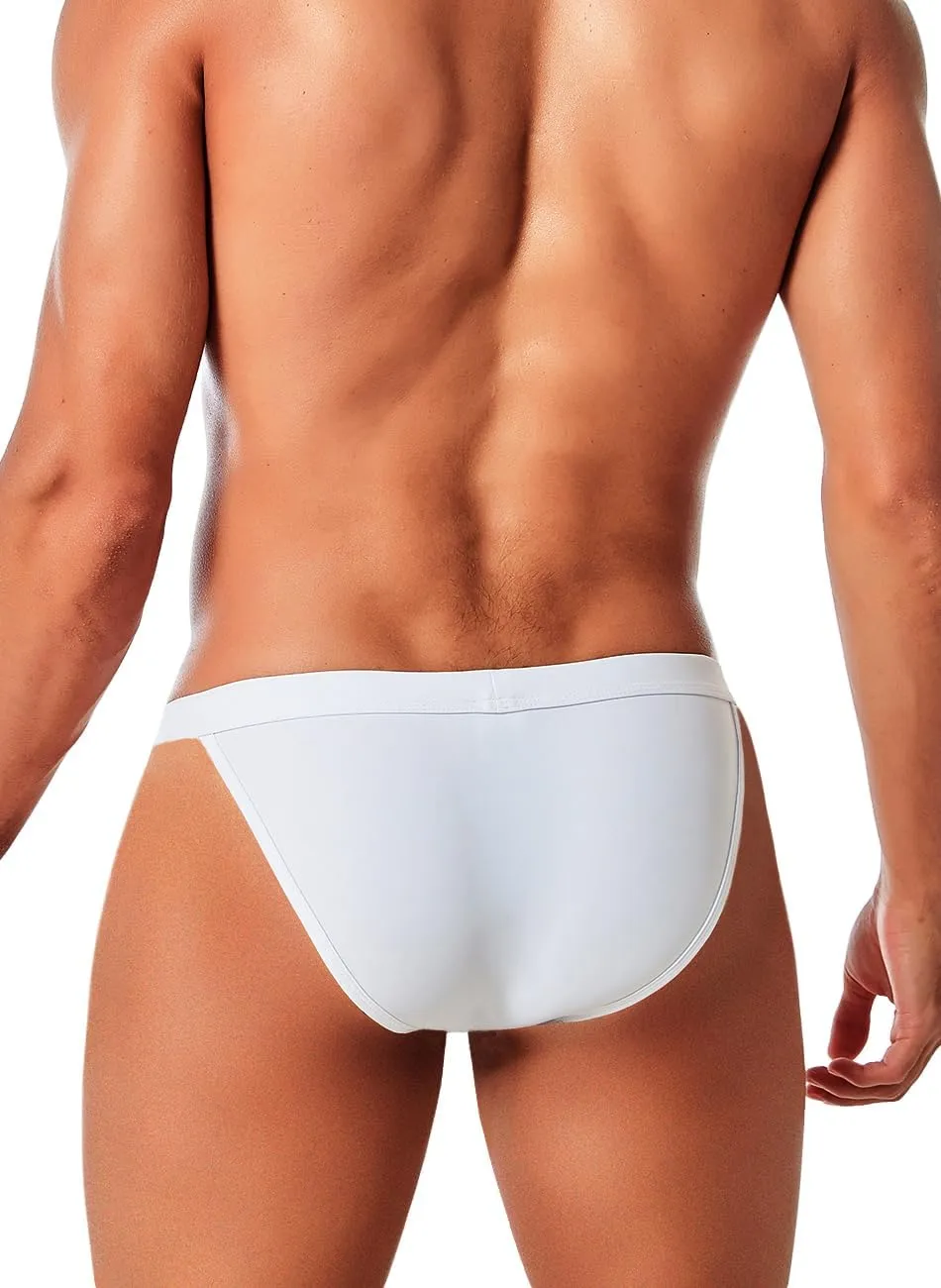 MIZOK Men's Sexy Solid Swim Bikini Swimsuit Quick Dry Metal Buckle Ring Swimwear