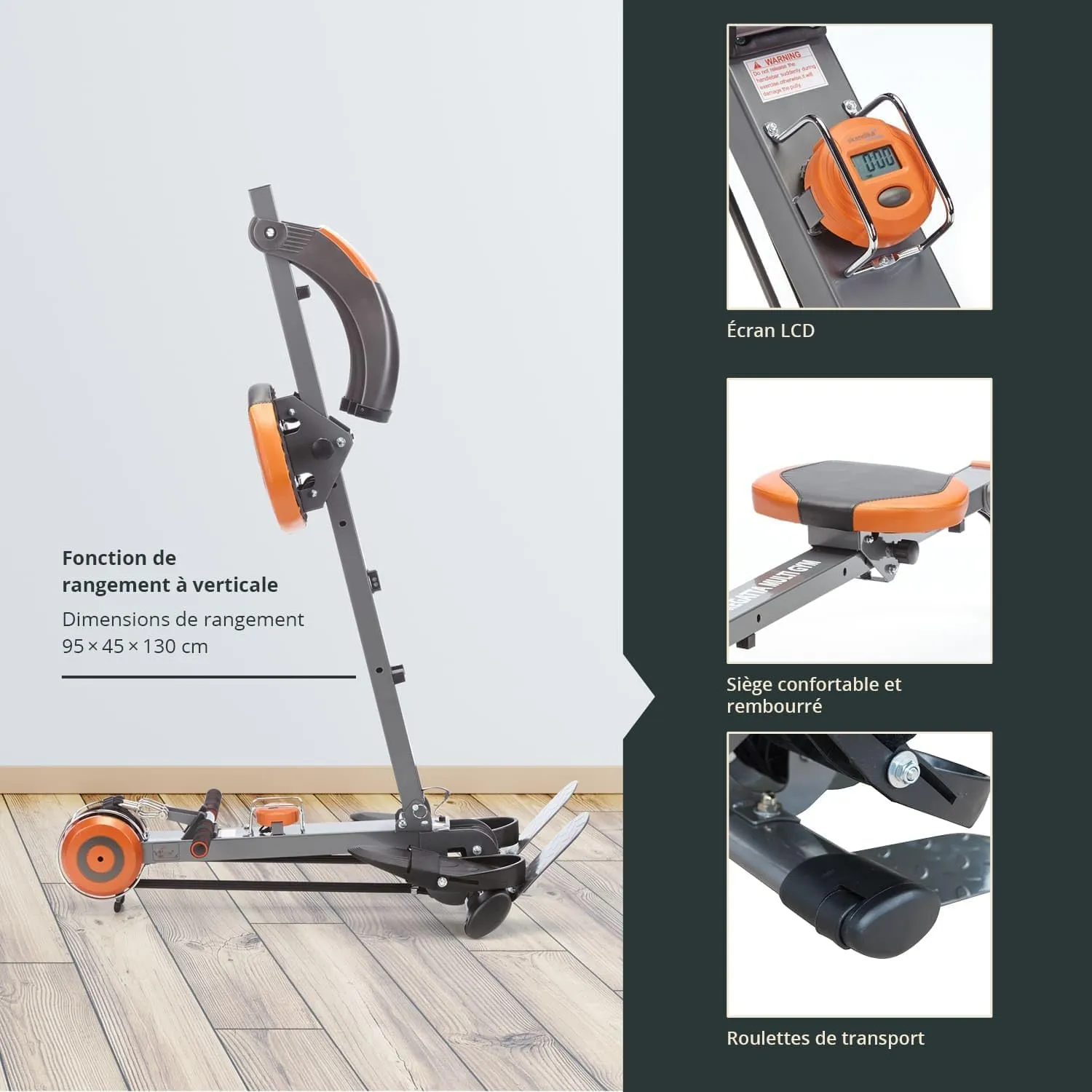 Rameur Poseidon | 2 en 1 Multi Gym Rameur pliable 3 niveaux de rsistance jusqu' 110 kg cran LCD | Rameur pour la maison | Fitnessterapy