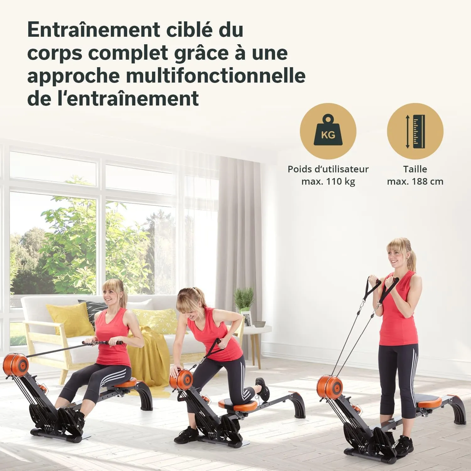 Rameur Poseidon | 2 en 1 Multi Gym Rameur pliable 3 niveaux de rsistance jusqu' 110 kg cran LCD | Rameur pour la maison | Fitnessterapy