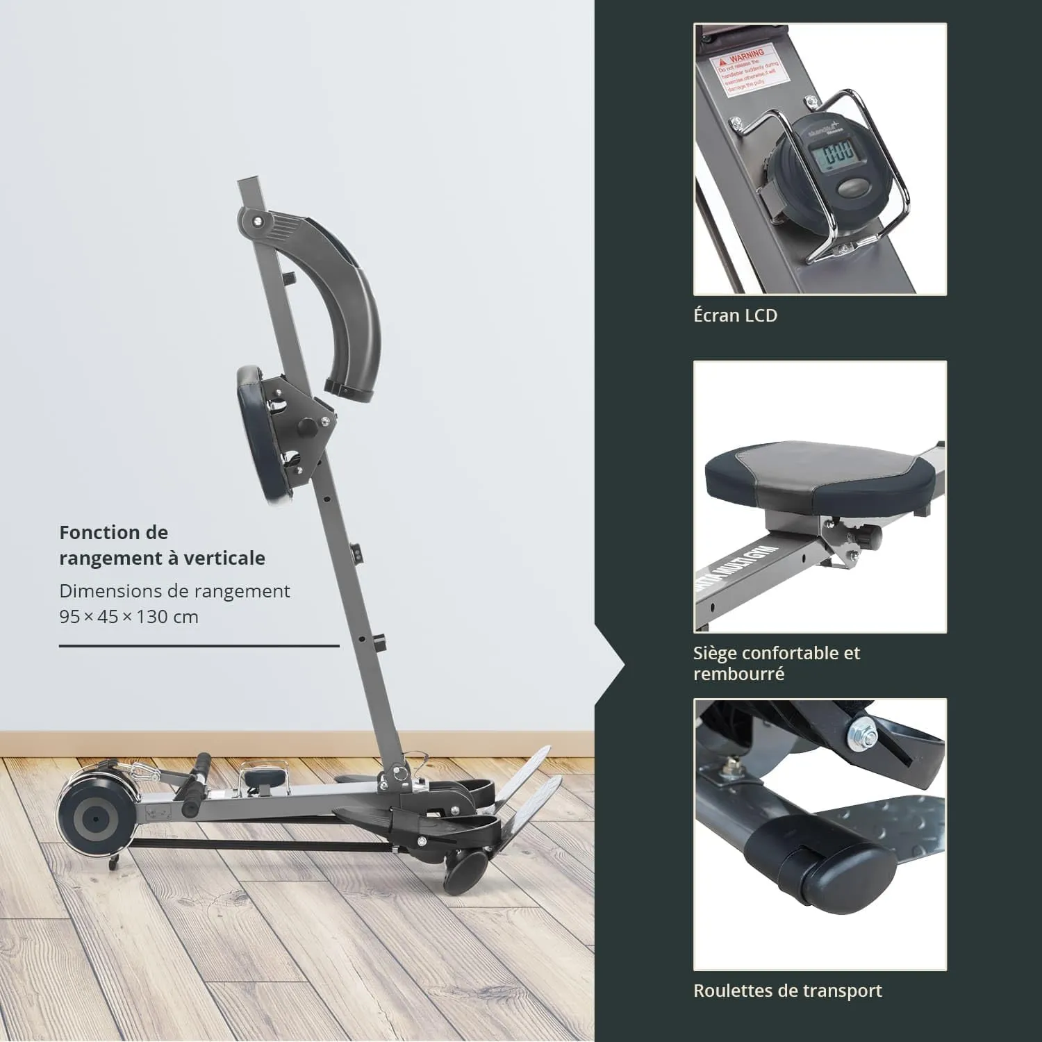 Rameur Poseidon | 2 en 1 Multi Gym Rameur pliable 3 niveaux de rsistance jusqu' 110 kg cran LCD | Rameur pour la maison | Fitnessterapy