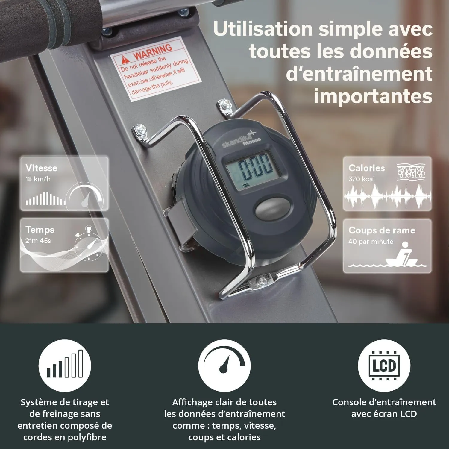 Rameur Poseidon | 2 en 1 Multi Gym Rameur pliable 3 niveaux de rsistance jusqu' 110 kg cran LCD | Rameur pour la maison | Fitnessterapy