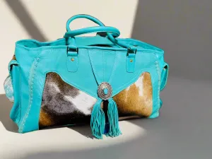 Western Turquoise Hair on Hide Weekender with Fringe